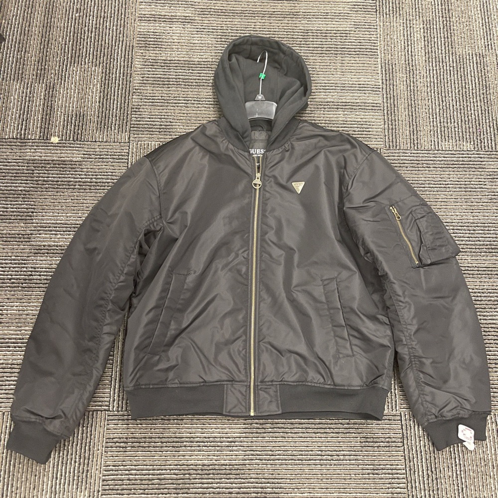 Guess Black Bomber Jacket with Gold Accents